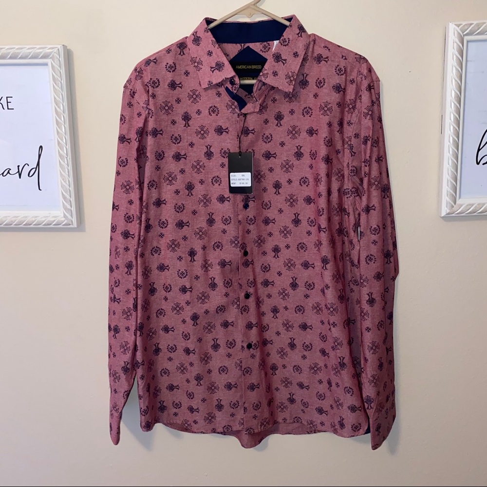 Sz L Men's *high end* Burgundy Pink Blue Dress shirt